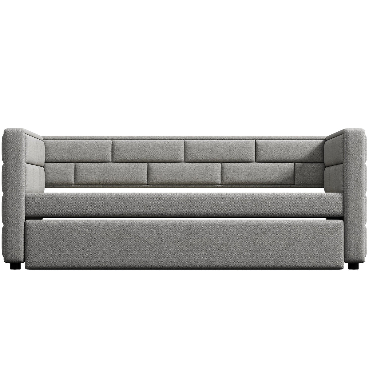 Twin Size Daybed with Trundle in Cube Tufted Gray Upholstery