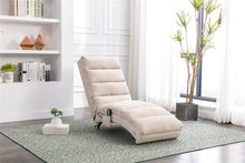 Modern Linen Chaise Lounge with Massage Function & Remote in Beige