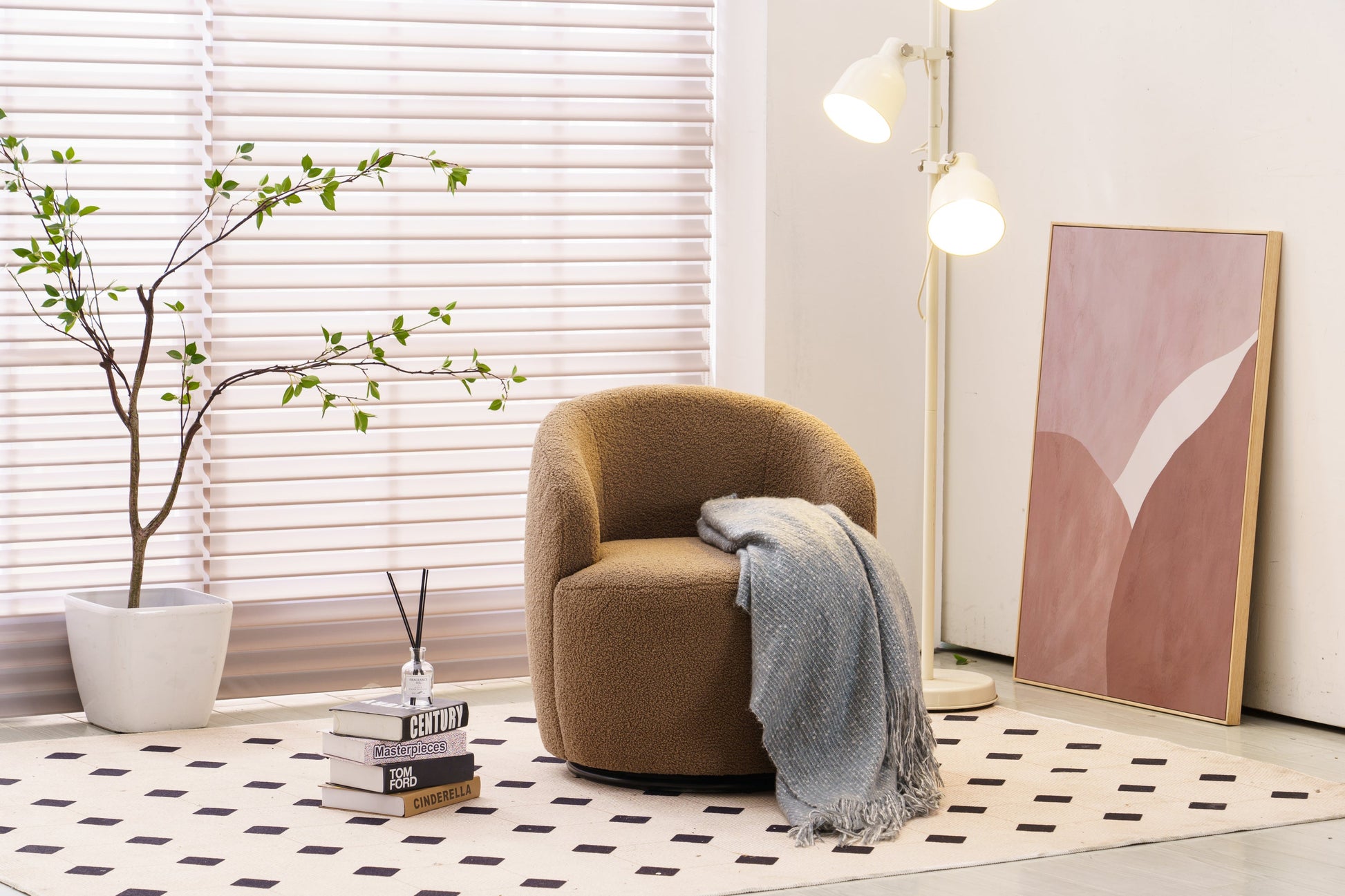 Chocolate Teddy Fabric Swivel Barrel Chair