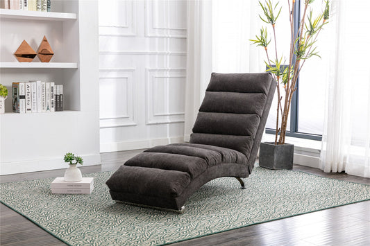 Modern Linen Chaise Lounge with Massage Function & Remote in Dark Gray