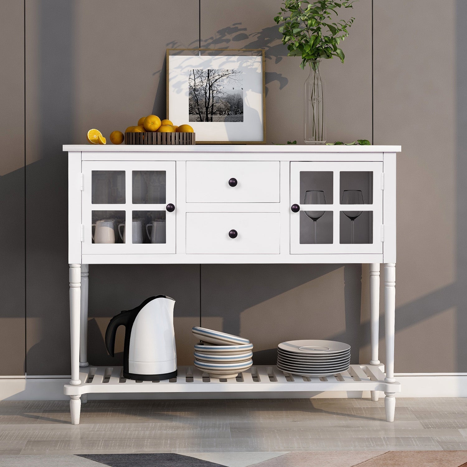 TREXM Farmhouse Style Sideboard Console Table with Bottom Shelf