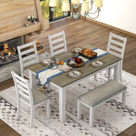 Liliam Rustic Farmhouse 6-Piece Dining Set - Brown & Whitewash