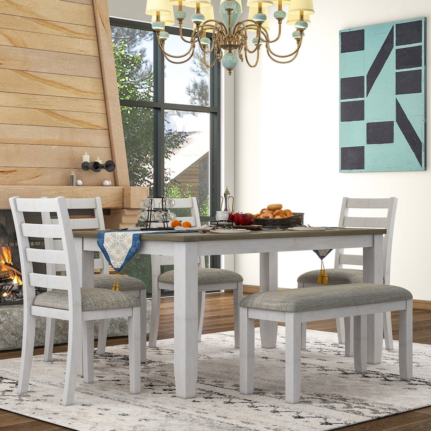 Liliam Rustic Farmhouse 6-Piece Dining Set - Brown & Whitewash