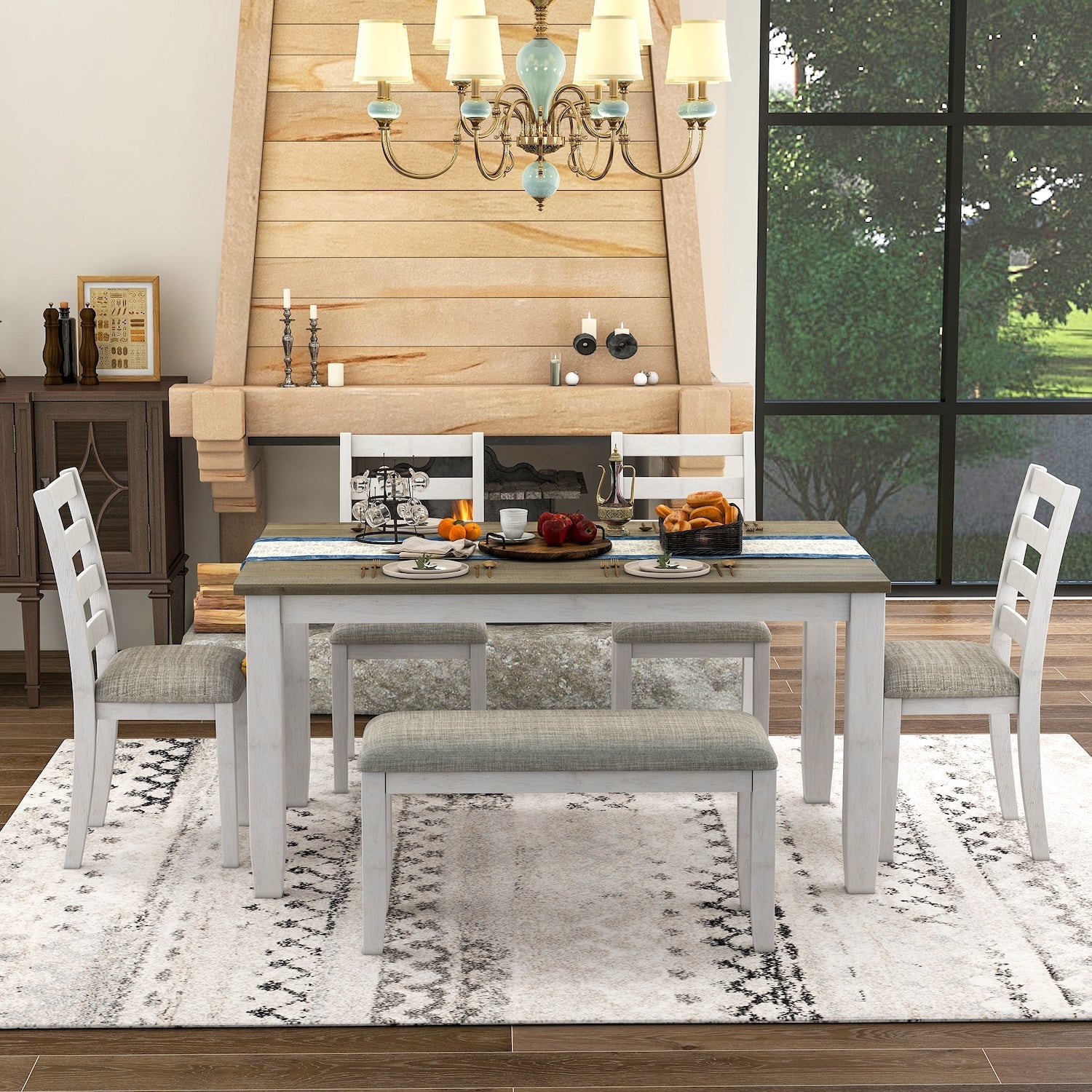 Liliam Rustic Farmhouse 6-Piece Dining Set - Brown & Whitewash
