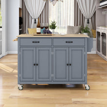 K&K Mobile Kitchen Island Cart with Solid Wood Top- Gray Blue