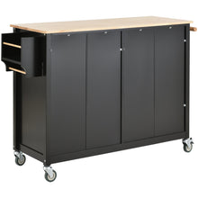 K&K Mobile Kitchen Island Cart with Solid Wood Top- Black