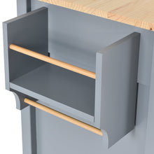 K&K Mobile Kitchen Island Cart with Solid Wood Top- Gray Blue