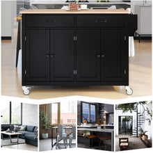 K&K Mobile Kitchen Island Cart with Solid Wood Top- Black