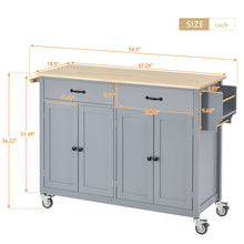 K&K Mobile Kitchen Island Cart with Solid Wood Top- Gray Blue
