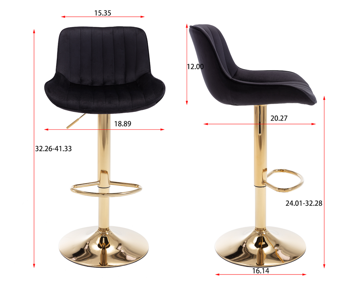 Adalya Adjustable Velvet Bar Stools Set of 2 - Black