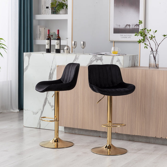 Adalya Adjustable Velvet Bar Stools Set of 2 - Black