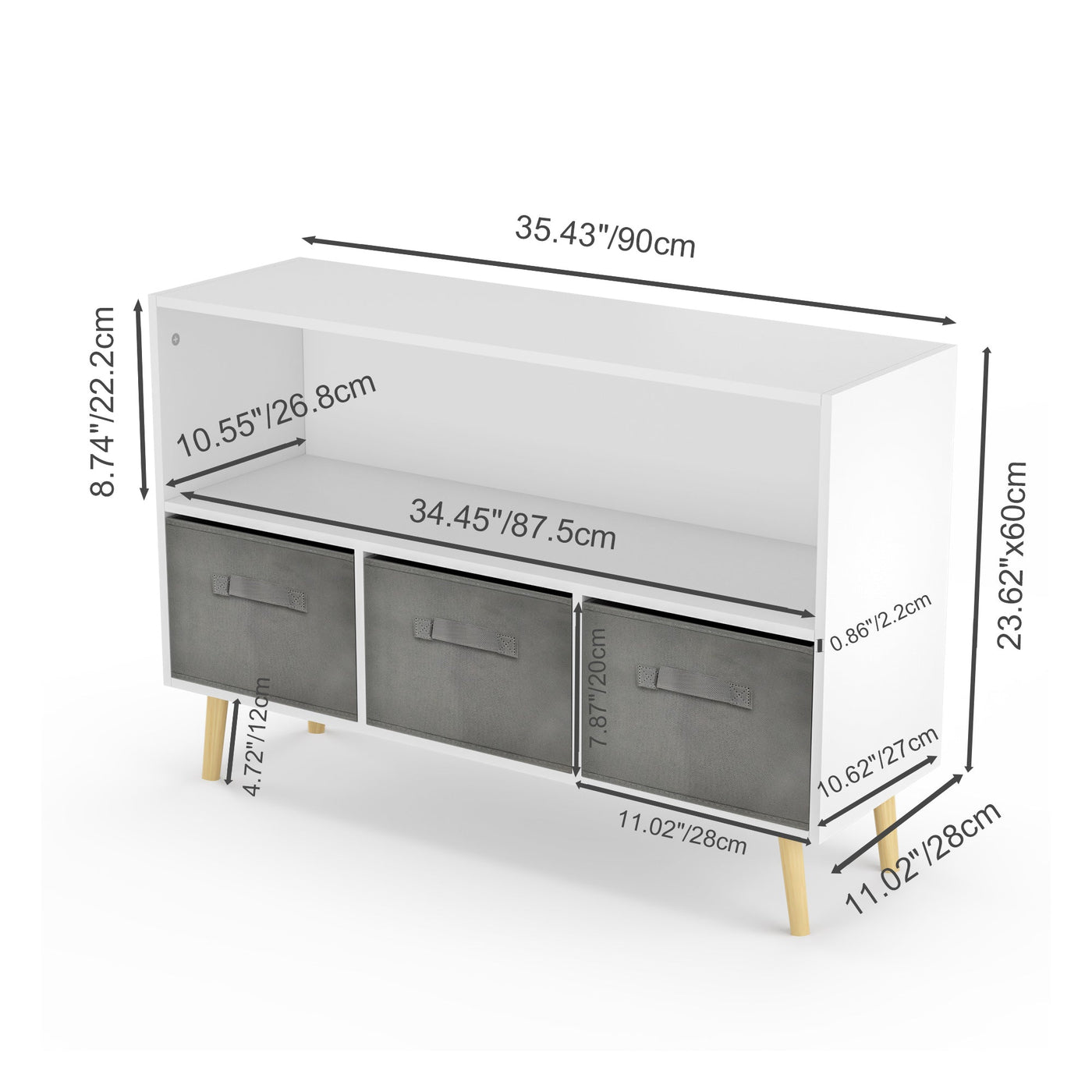 Moonriver Youth Bookcase with Collapsible Fabric Drawers