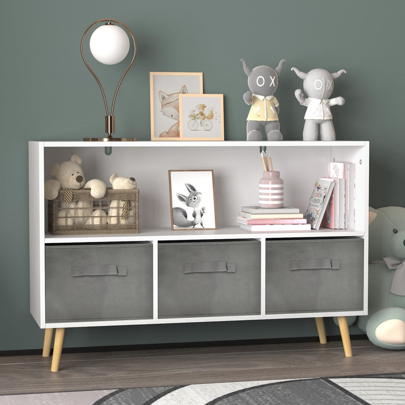 Moonriver Youth Bookcase with Collapsible Fabric Drawers