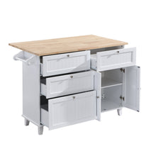 Topmax Farmhouse Kitchen Island with Drop Leaf & Seating - White