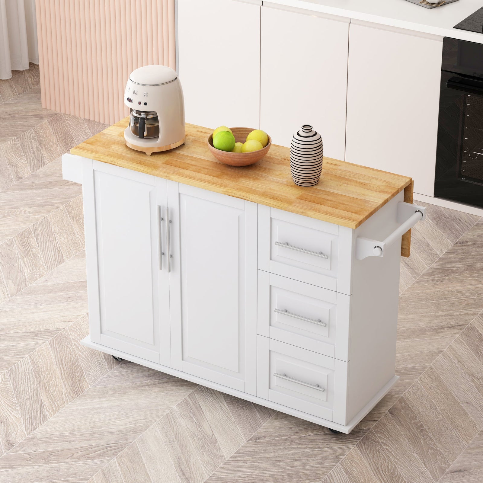 SpriBung Kitchen Island Cart - White