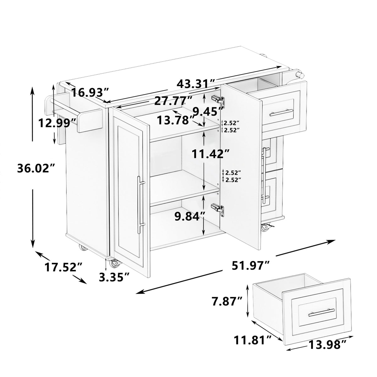 SpriBung Kitchen Island Cart - White