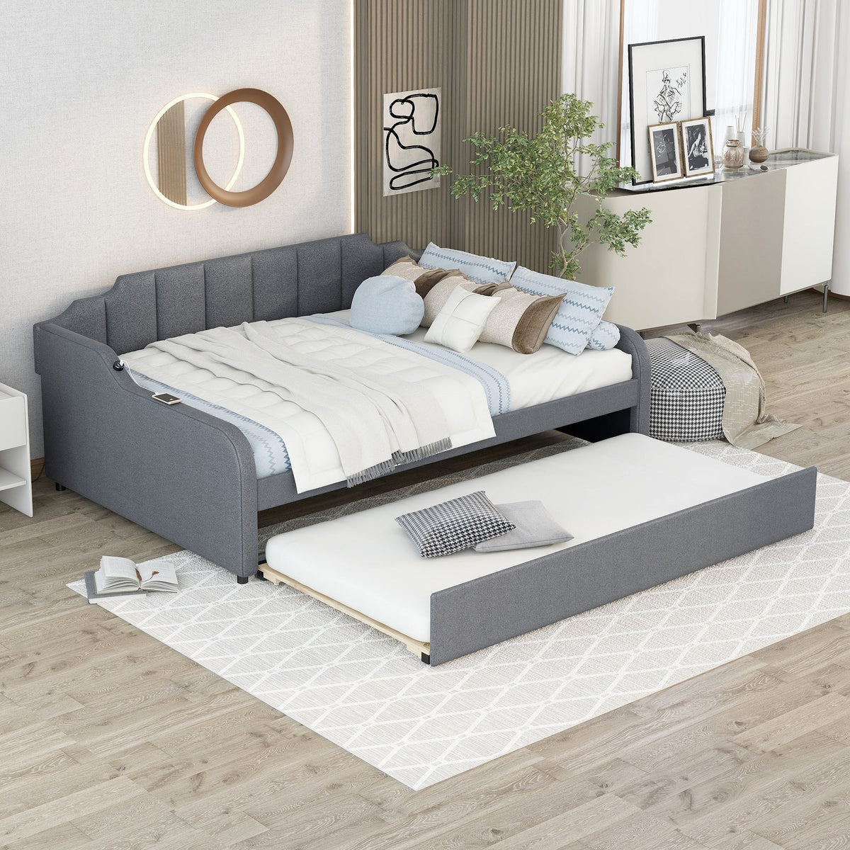 Mave Full Daybed & Pop-up Trundle Set - Gray