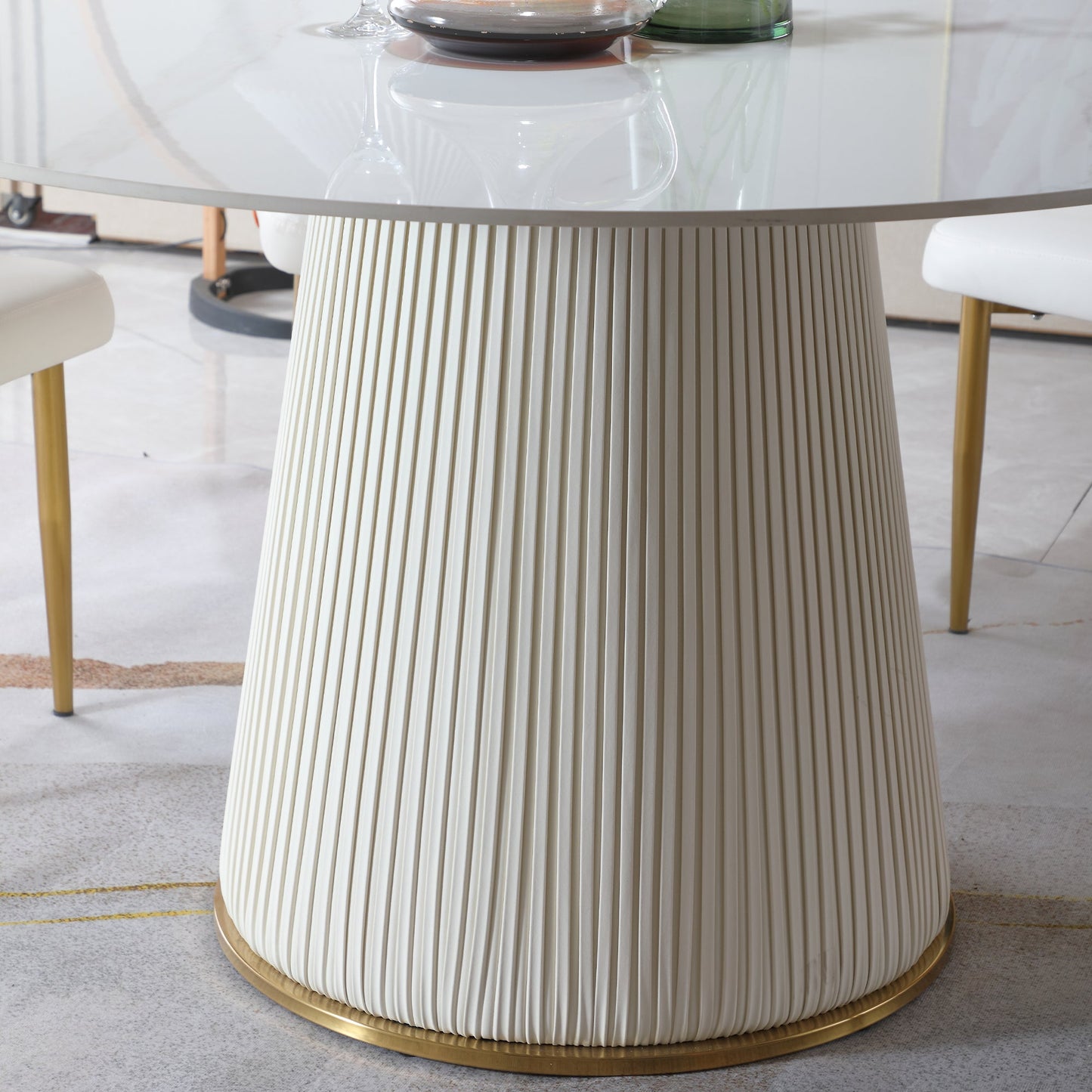 Montary Furniture 53" Round Sintered Stone Dining Table - White & Gold