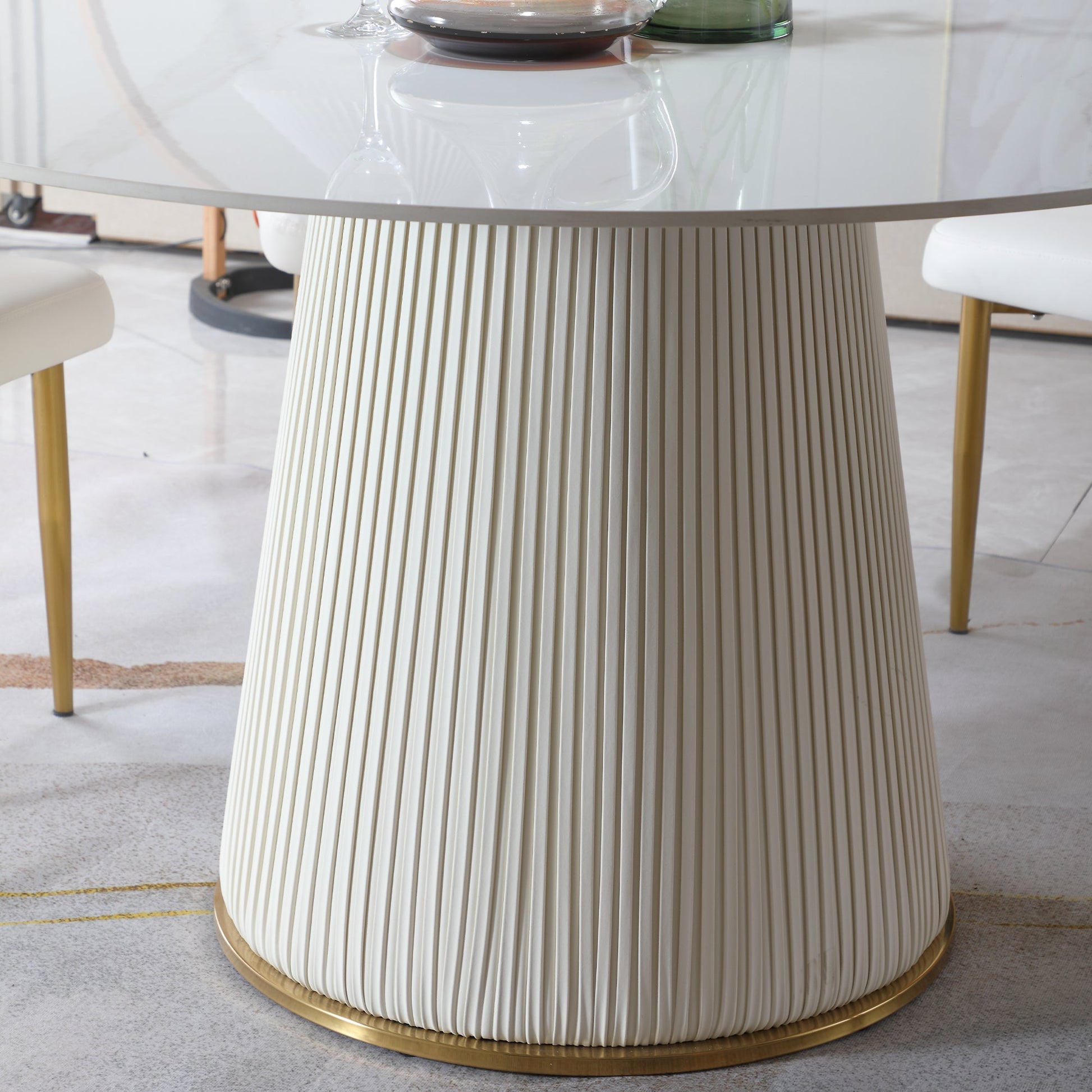 Montary Furniture 53" Round Sintered Stone Dining Table - White & Gold