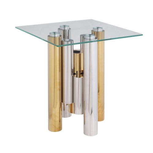 Woker Furniture Modern Elegant Stainless Steel Square Glass End Table
