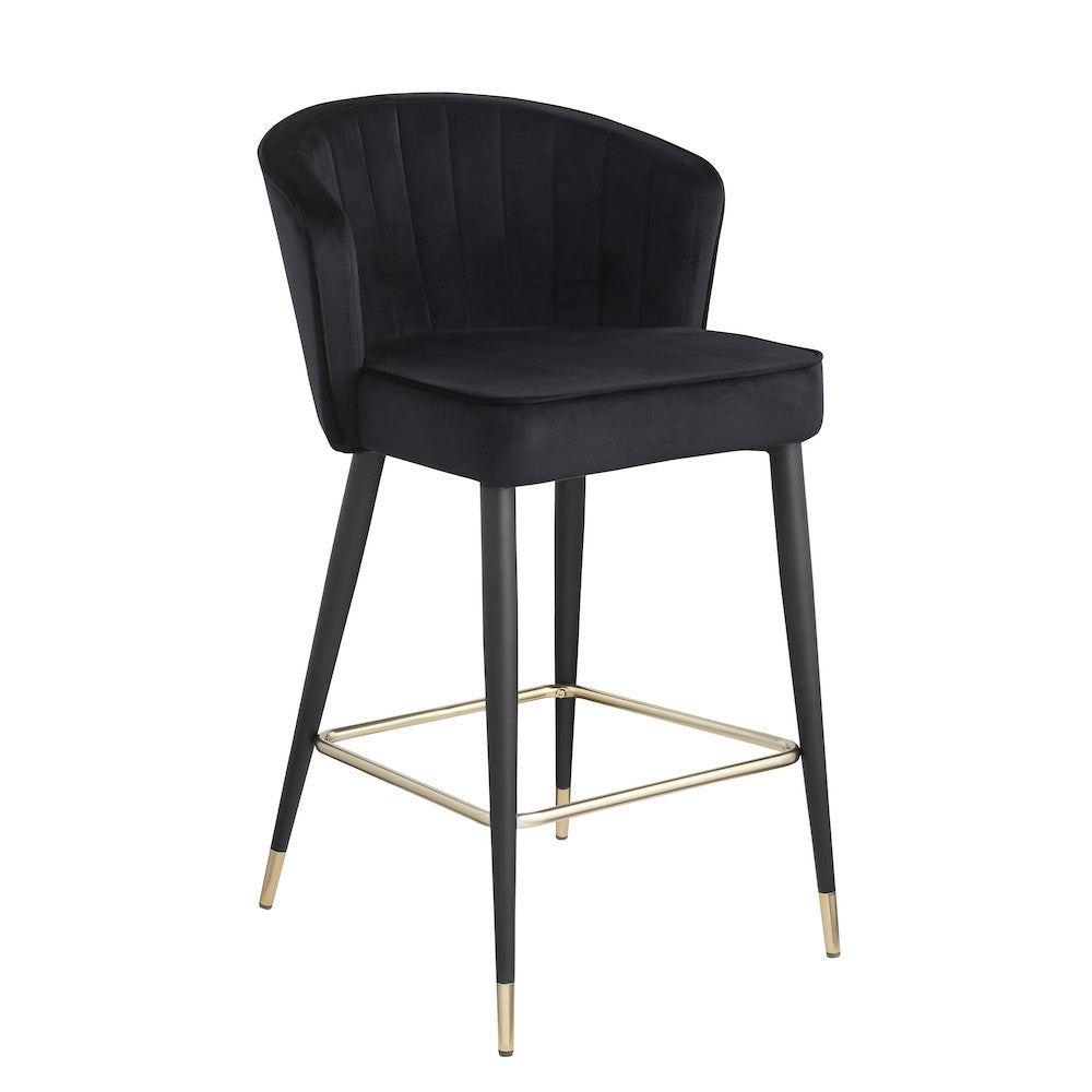 Woker Contemporary Velvet Counter Height Stool Set of 2 Black