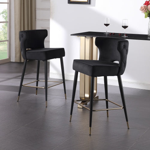 Woker Furniture Contemporary Velvet Fabric Gold Tipped Counter Height Stool - Black