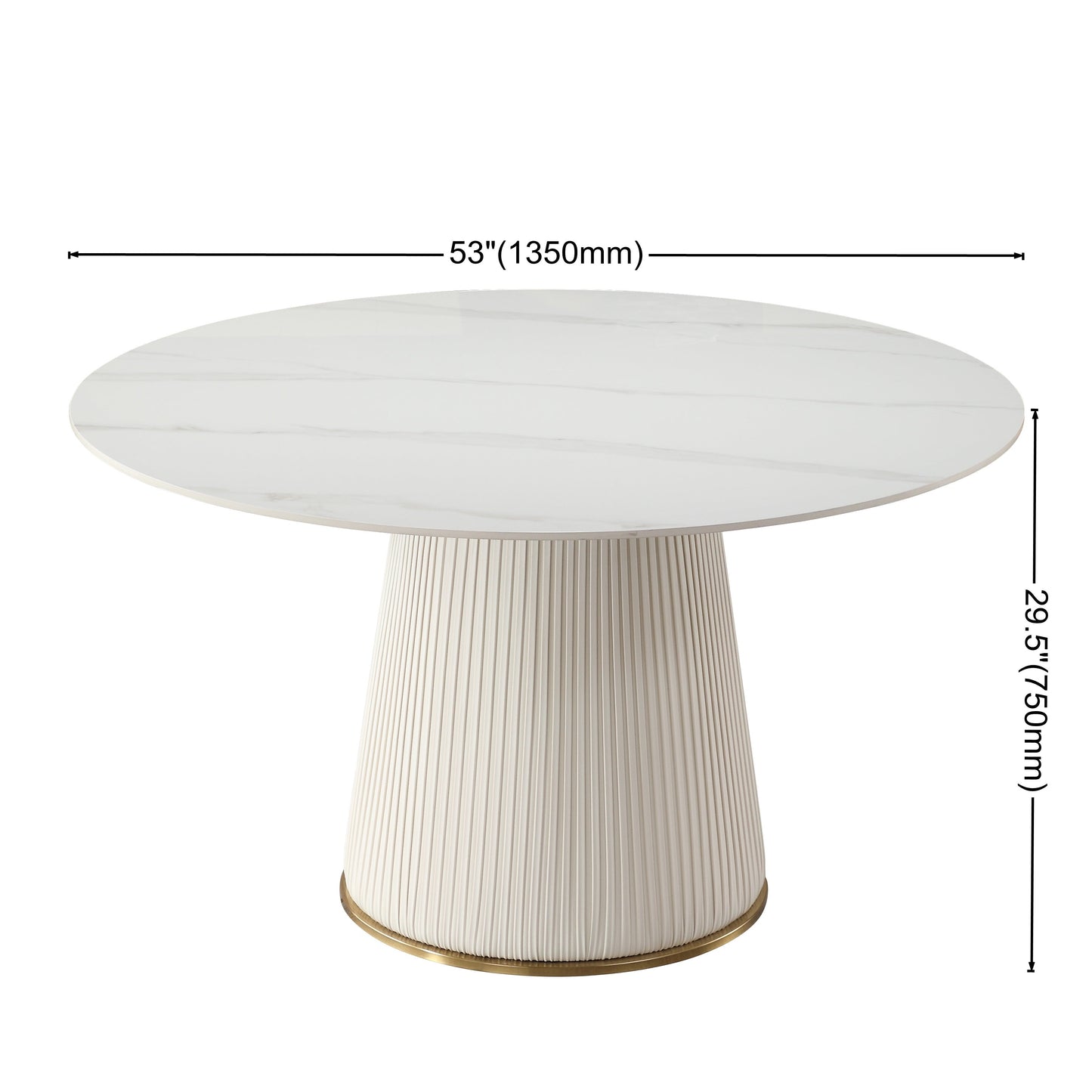 Montary Furniture 53" Round Sintered Stone Dining Table - White & Gold