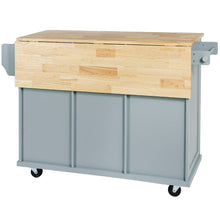 K&K Mobile Kitchen Island Cart with Drop Leaf- Gray Blue