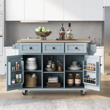 K&K Mobile Kitchen Island Cart with Drop Leaf- Gray Blue