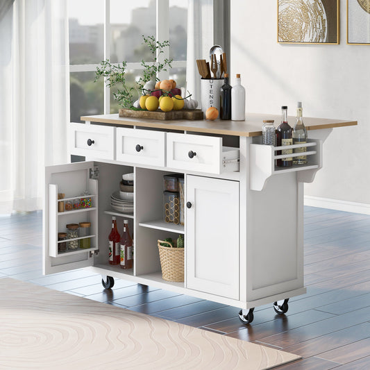 K&K Mobile Kitchen Island Cart with Drop Leaf- White