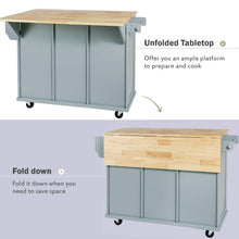 K&K Mobile Kitchen Island Cart with Drop Leaf- Gray Blue