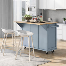 K&K Mobile Kitchen Island Cart with Drop Leaf- Gray Blue