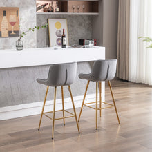 Edita 26" Velvet Bar Stools with Gold Legs Set of 2 - Gray