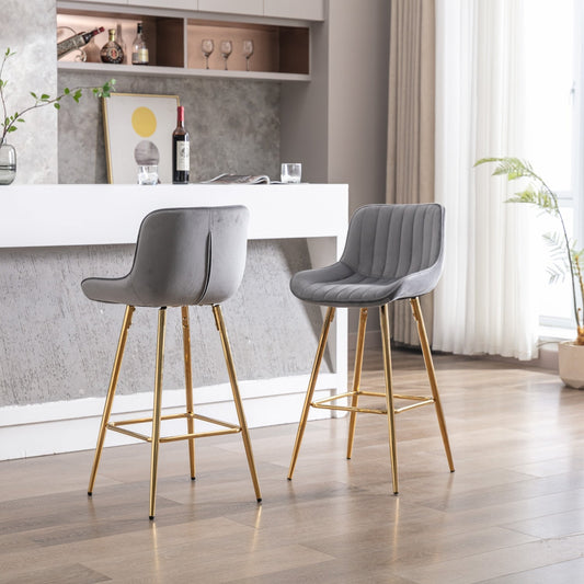 Edita 26" Velvet Bar Stools with Gold Legs Set of 2 - Gray