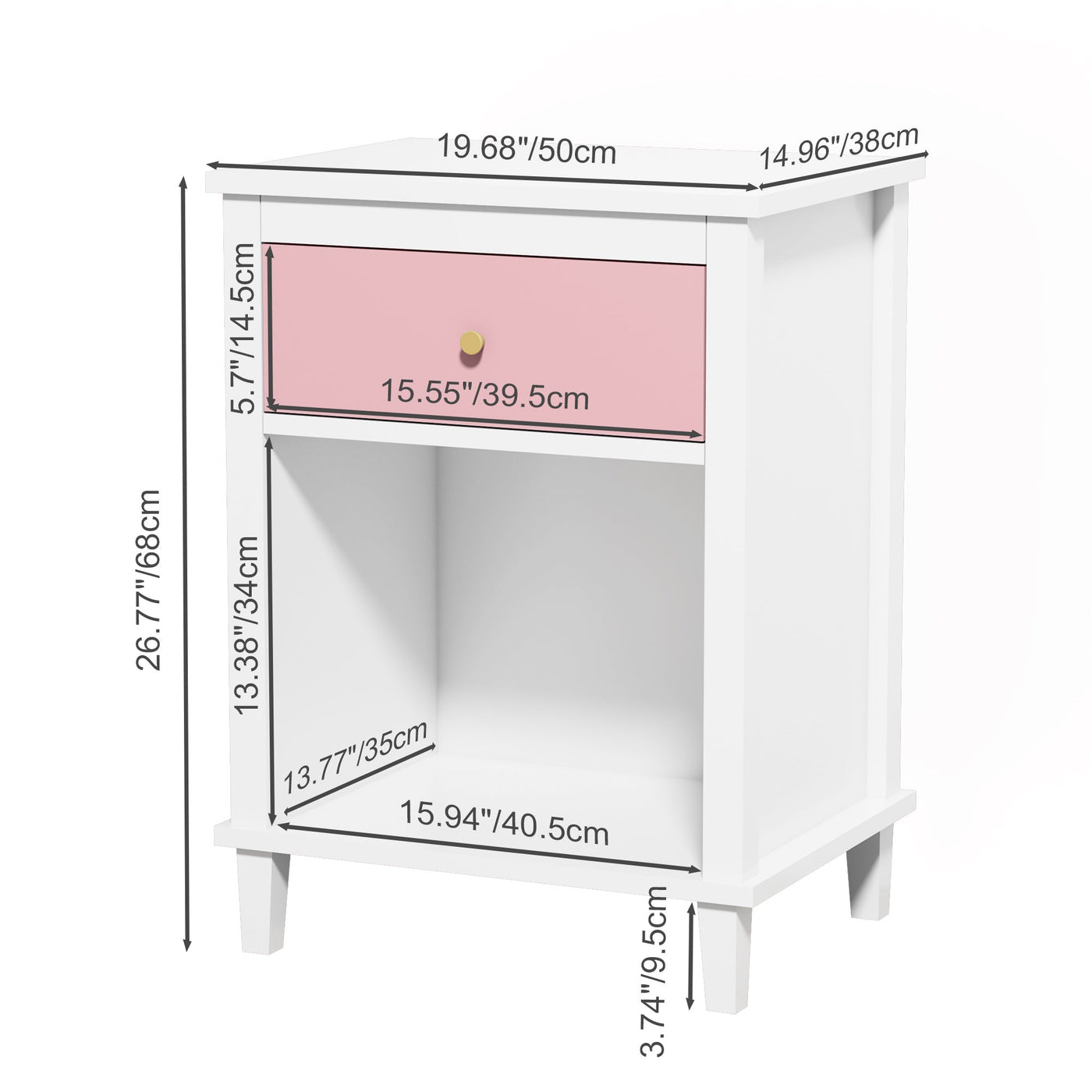 Moonriver Wooden Youth Nightstand - White & Pink