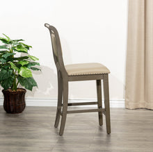 DTY Home 24" Counter Height Stool In Weathered Gray with Gray Leather Seat