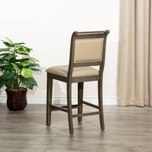 DTY Home 24" Counter Height Stool In Weathered Gray with Gray Leather Seat