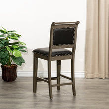 DTY Home 24" Counter Height Stool In Weathered Gray with Black Leather Seat