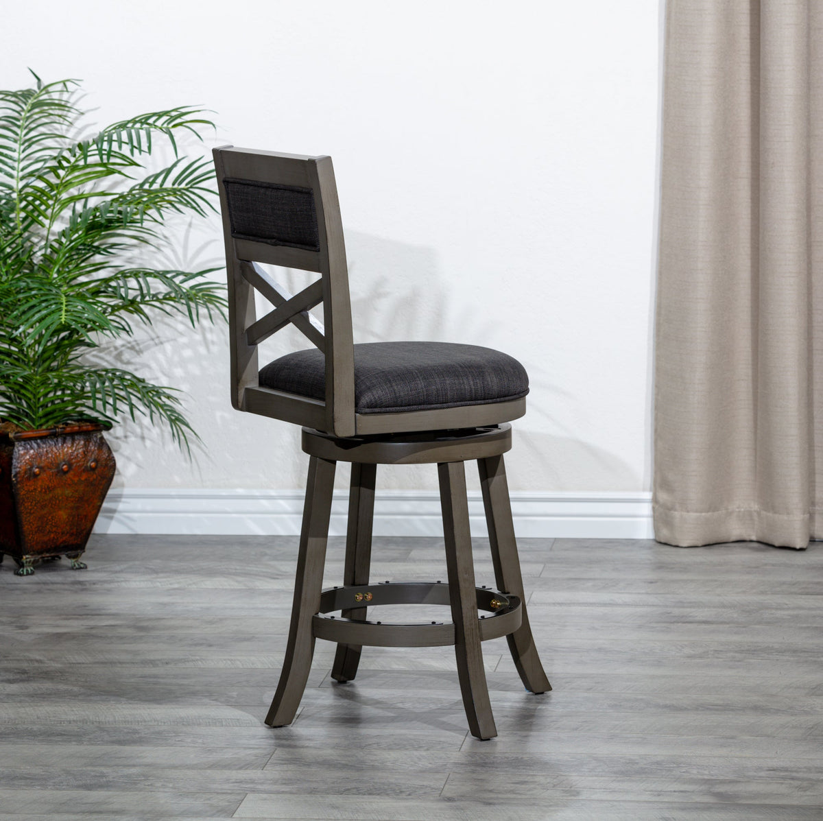 DTY Home 30" Swivel Bar Stool in Weathered Gray with Charcoal Fabric Seat
