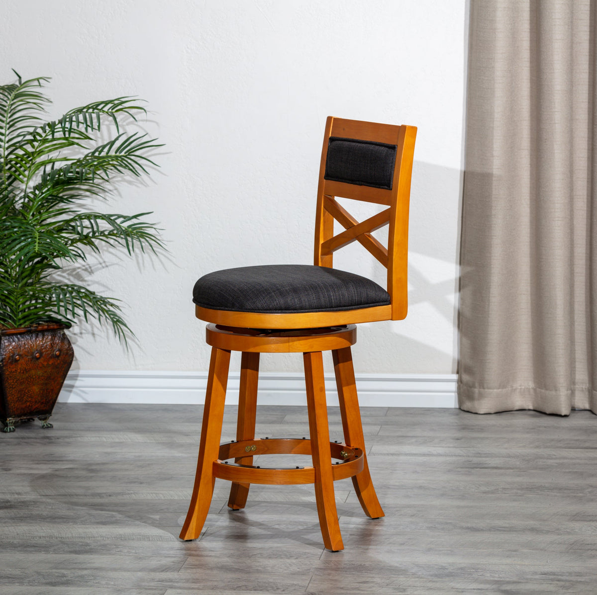 DTY Home 30" Swivel Bar Stool in Natural with Charcoal Fabric Seat