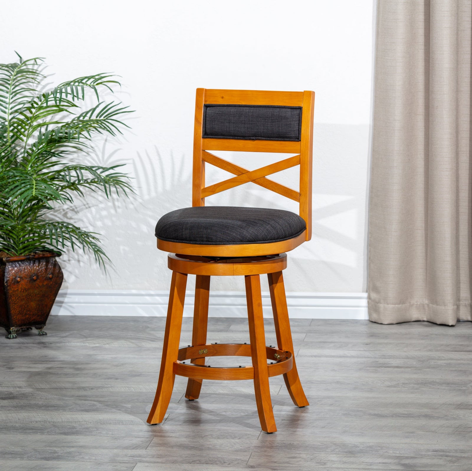 DTY Home 30" Swivel Bar Stool in Natural with Charcoal Fabric Seat
