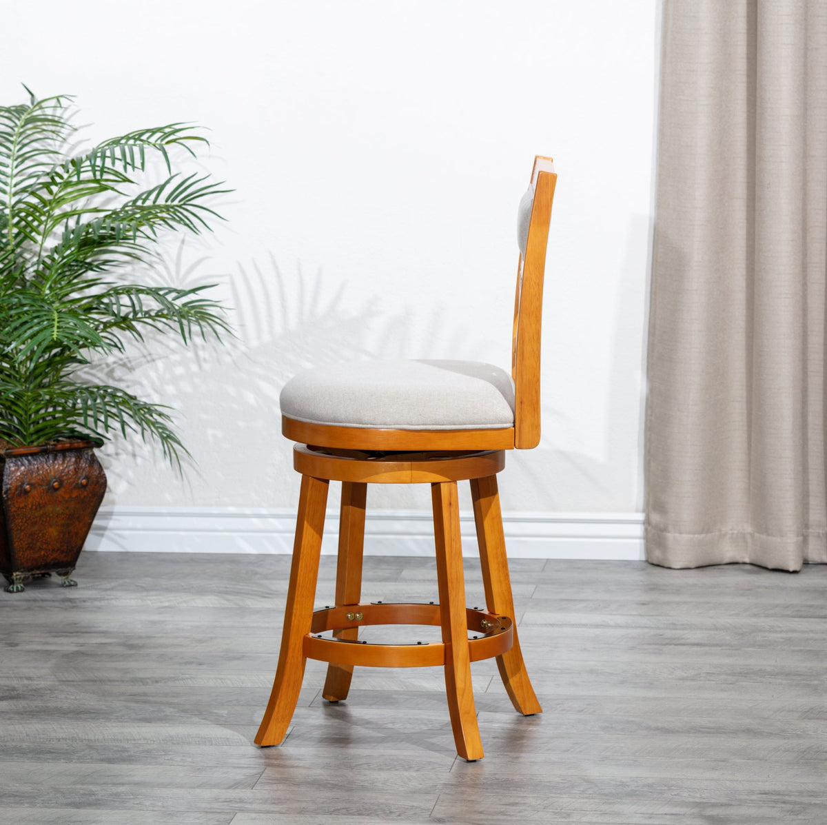 DTY Home 30" Swivel Bar Stool in Natural with Beige Fabric Seat