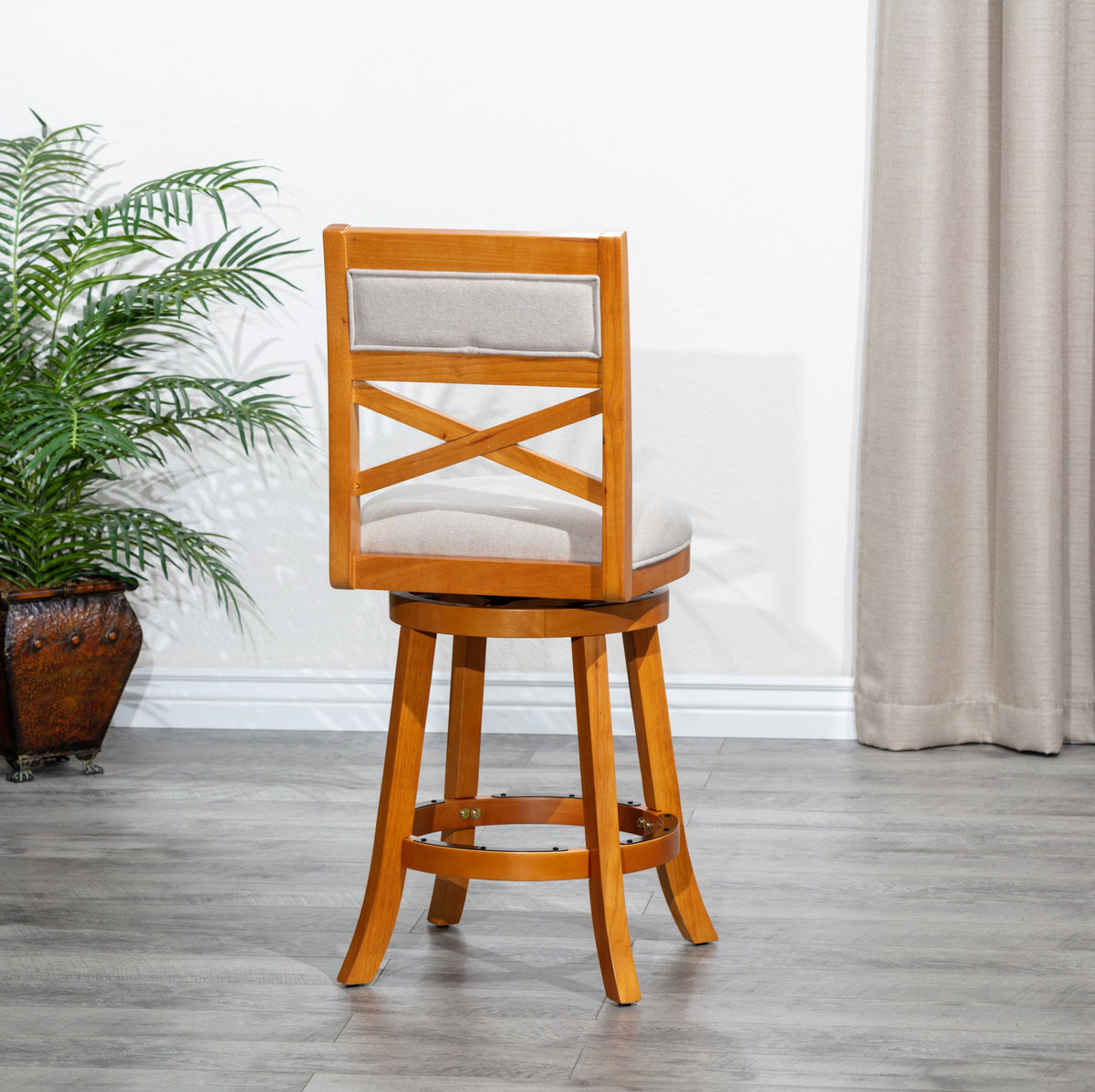 DTY Home 30" Swivel Bar Stool in Natural with Beige Fabric Seat