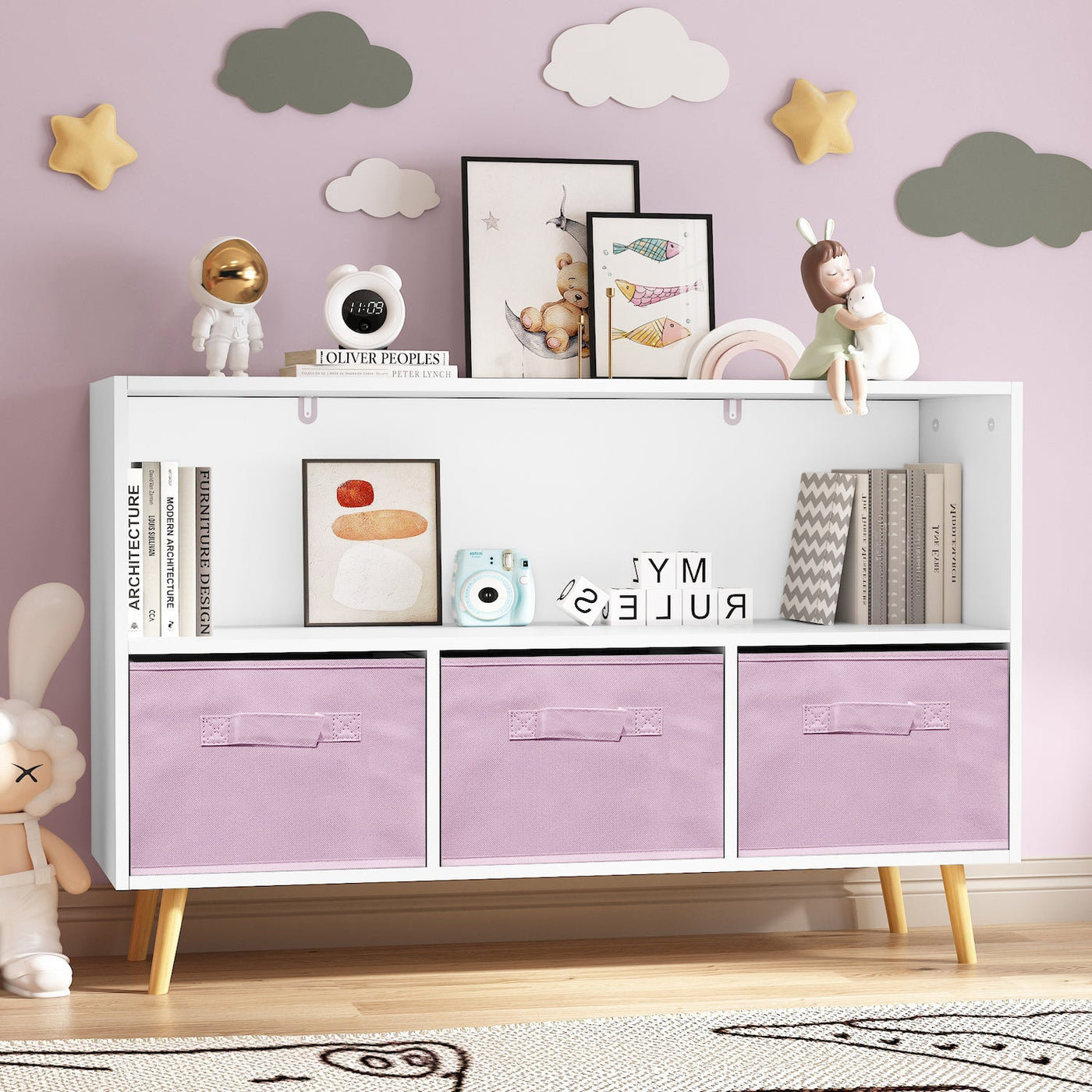 Moonriver Youth Bookcase with Collapsible Fabric Drawers