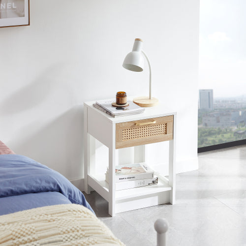 SYA Furniture Modern Minimalist Rattan End Table - White