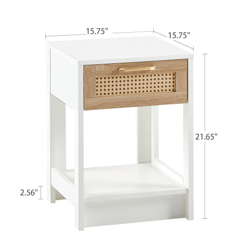 SYA Furniture Modern Minimalist Rattan End Table - White