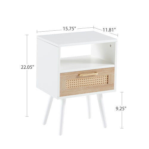 SYA Furniture Modern Minimalist Rattan Nightstand - White