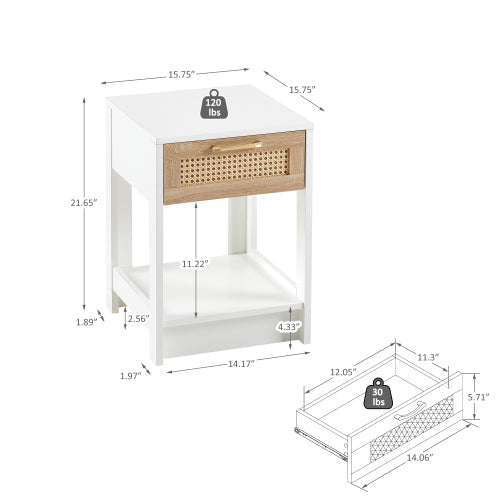 SYA Furniture Modern Minimalist Rattan End Table - White