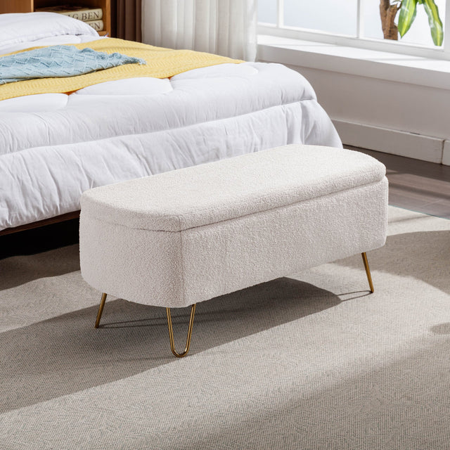 Zen Zone Modern Teddy Fabric Upholstered Bench - Ivory