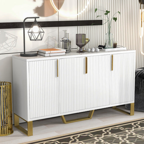 TREXM Modern Contemporary 4 Doors Sideboard Cabinet - White